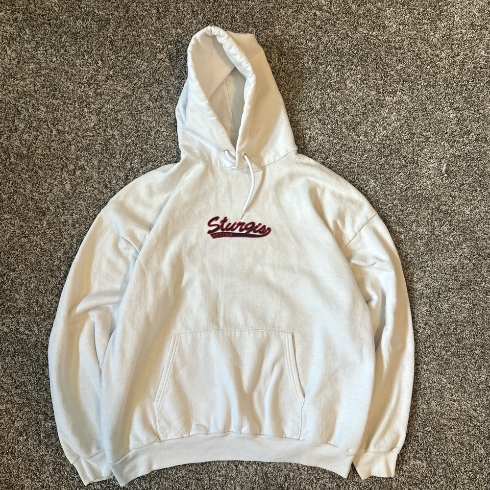 Mens white sturgis biker hoodie